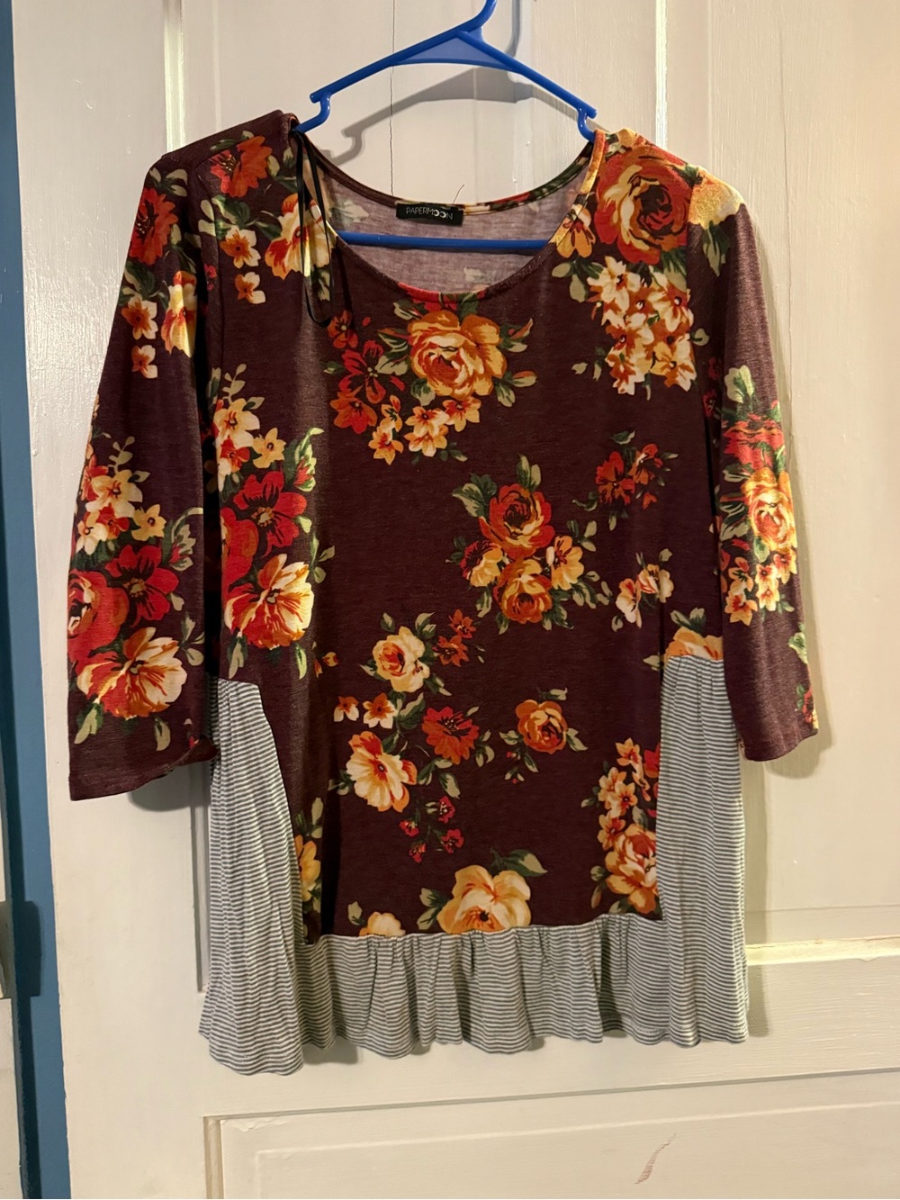 Women’s Brown Floral Ruffle Hem Top